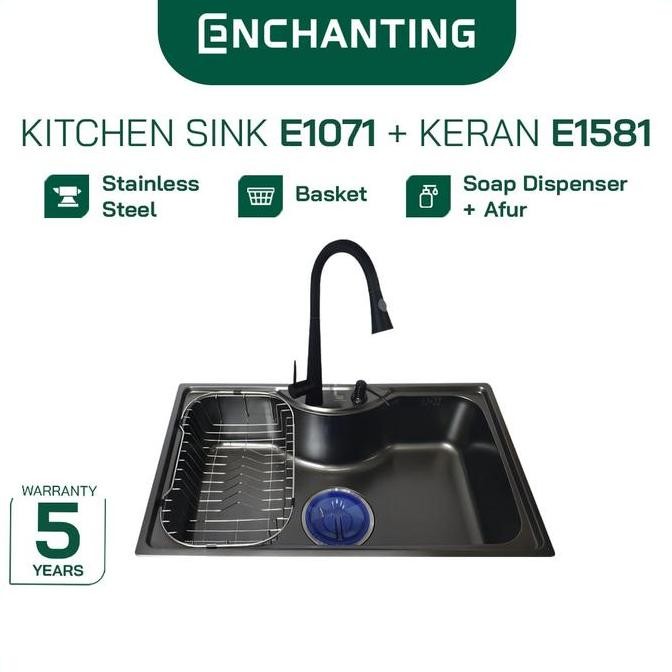 TERLARIS - ENCHANTING Kitchen Sink Stainless Steel SS 304 1 Bowl Black 79x49 | Bak Wastafel Cuci Pir