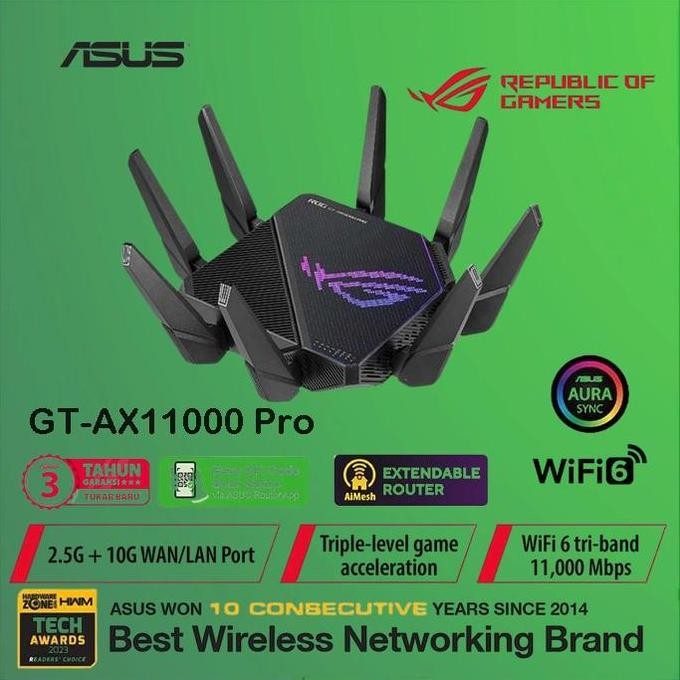 TERBARU - ASUS ROG Rapture GT-AX11000 Tri-Band Gaming WiFi 6 Router GT AX11000