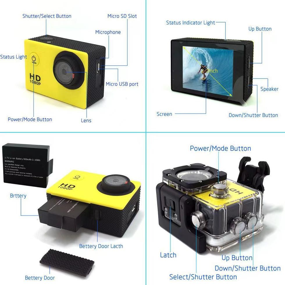 (Cod,Dalam Stok)Sports Camera Kogan 4K Ultra Full Hd Dv 20Mp Wi-Fi Kamera Sport Action 4K Hd / Wifi 