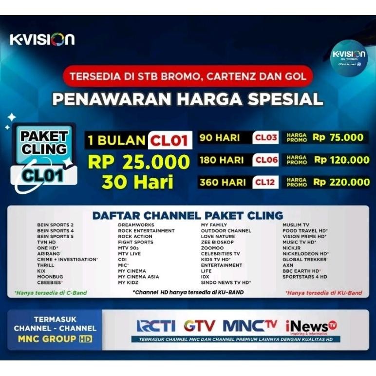 Paket Cling Tv Lokal Receiver Tv K Vision 1 Tahun