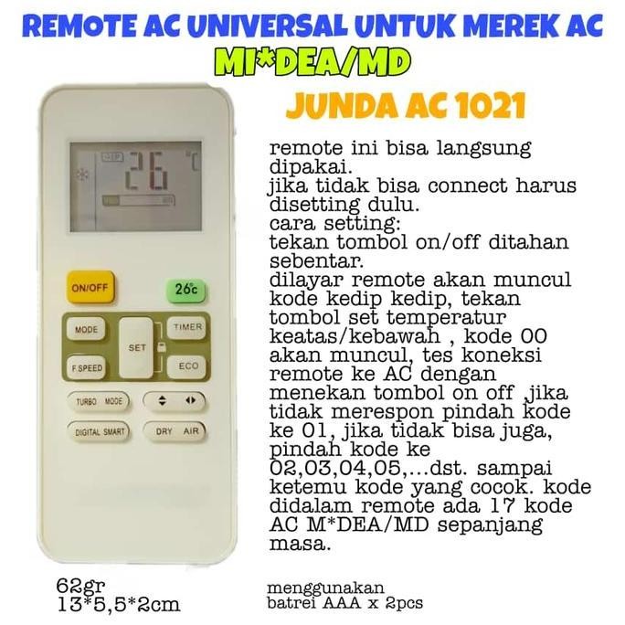 REMOT/REMOTE AC UNIVERSAL JUNDA AC-1021 BISA UNTUK AC MERK MI*DEA/MD