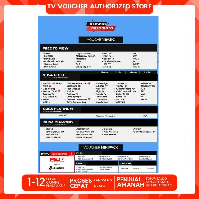 Voucher Paket Isi Ulang Minipack Tanaka Nusantara Hd Transvision Samsung Hd Hbo Film Diamond