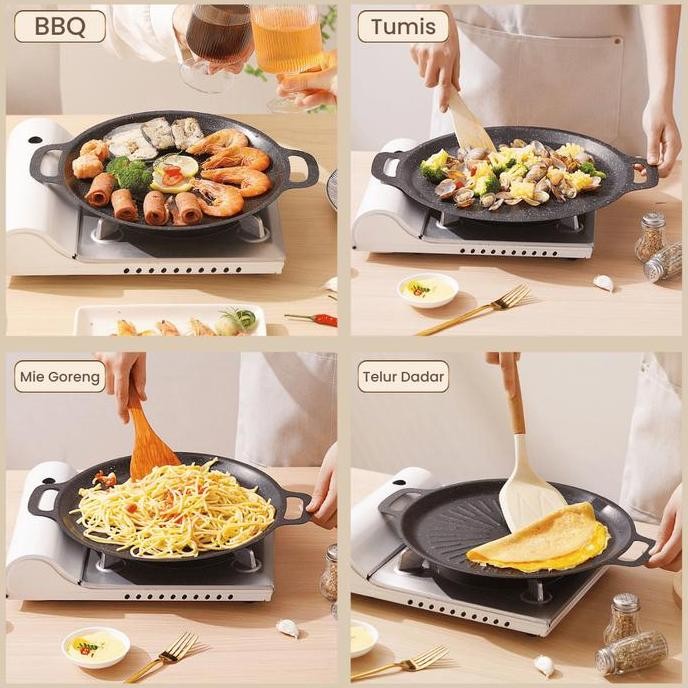 [ _Id] Grill Pan Ala Korea 34Cm Ukuran Tebal Dan Kokoh Muat Banyak Anti Lengket Kitchenware Alat Alu