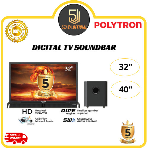 TV LED Polytron Digital TV Speaker Soundbar 32Inch / 40 Inch - 32BV1558 / 40BS8953 Digital TV Polytr