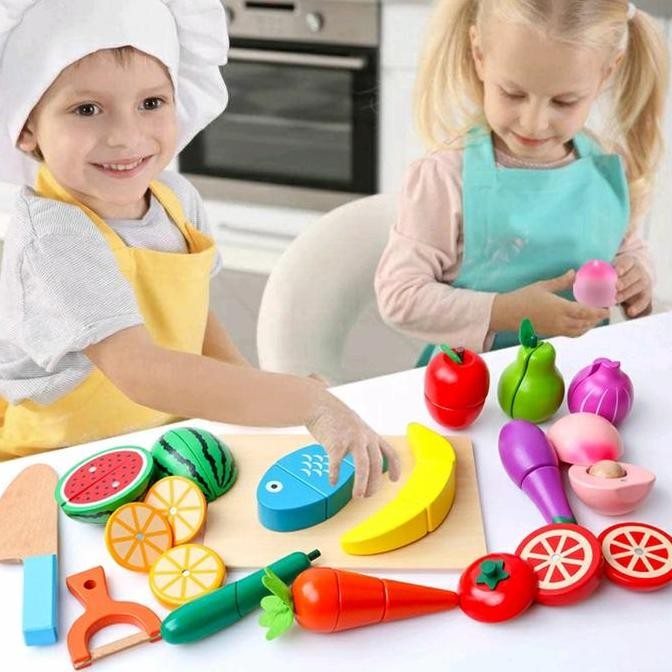 Promo wooden cutting veggetable toys, wooden cutting fruits toy, potong buah COD
