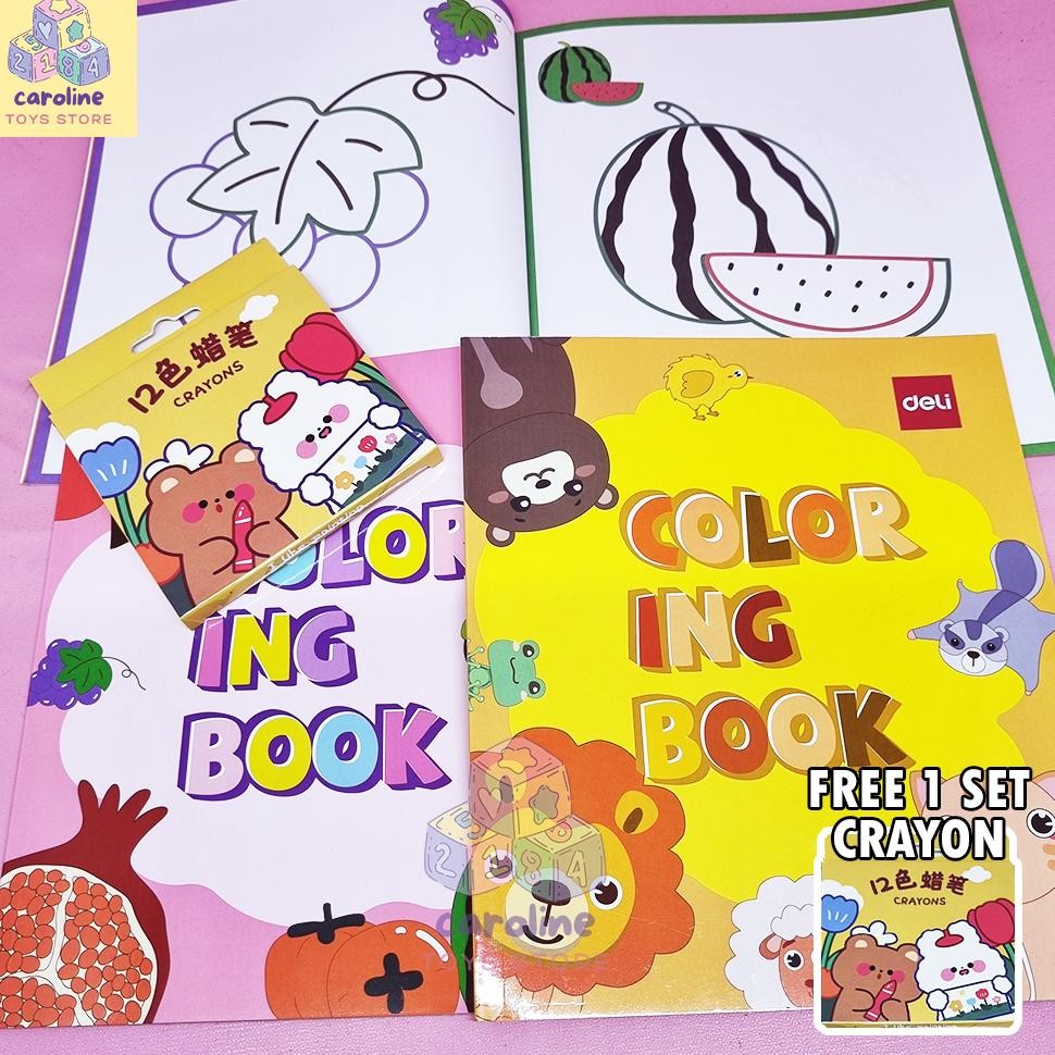 Premium Buku Mewarnai Anak 2-5 Tahun Isi 2 Buku Tema Buah Dan Hewan Free Crayon Berkualitas