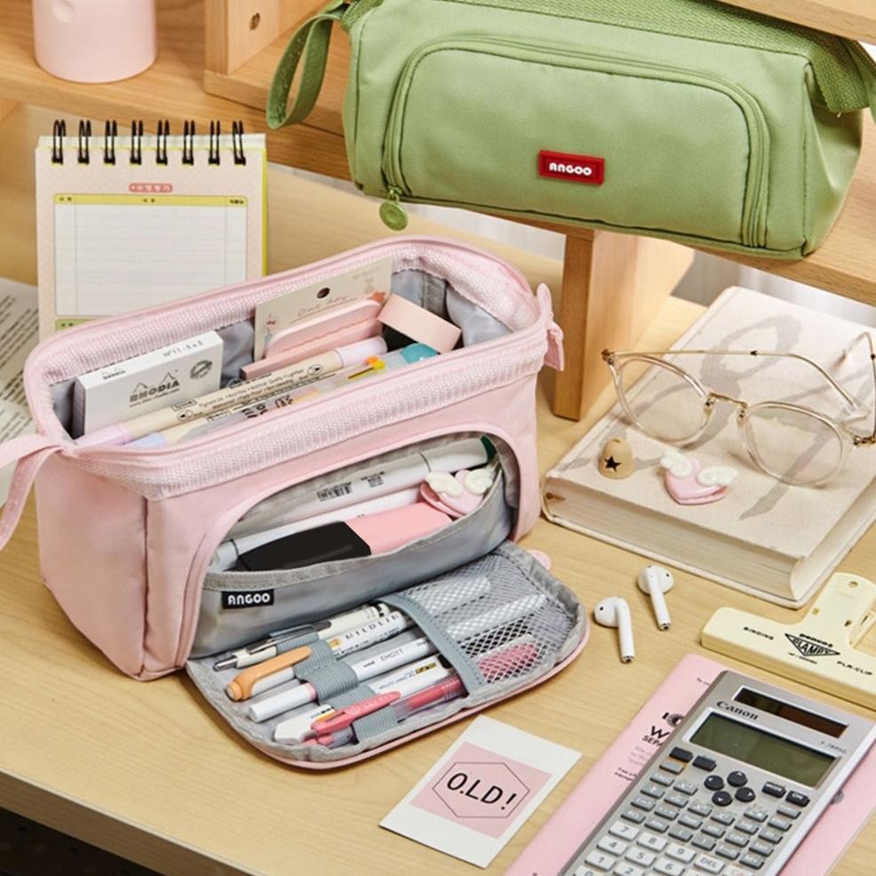 

Y-76 [Cod] Angoo Super Large Capacity Pencil Case Kawaii Korean Pencil Cases Aesthetic Stationery Office Desk Storage Bag For Girls School Supplies Y-76