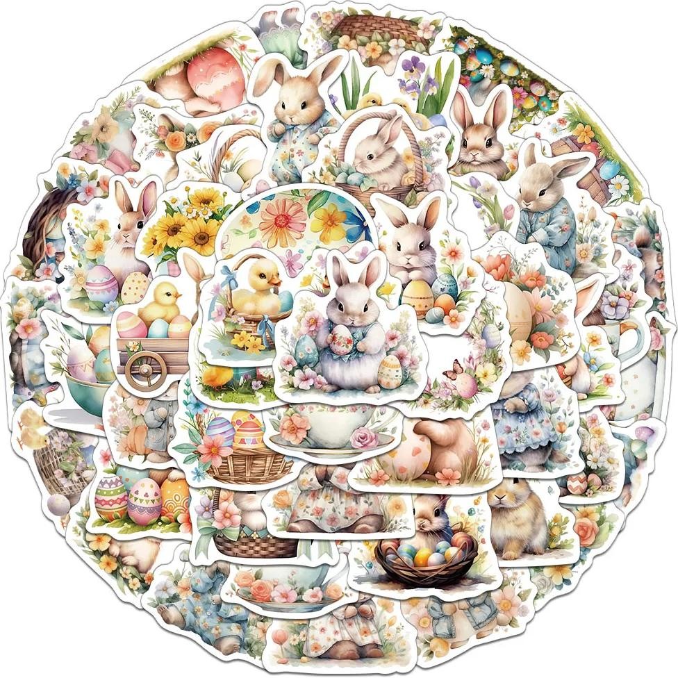 

50Pcs Creative Easter Egg Rabbit Cute Ins Style Stickers Decorative Phone Cases Notebook Diy Personalized Waterproof Stickers