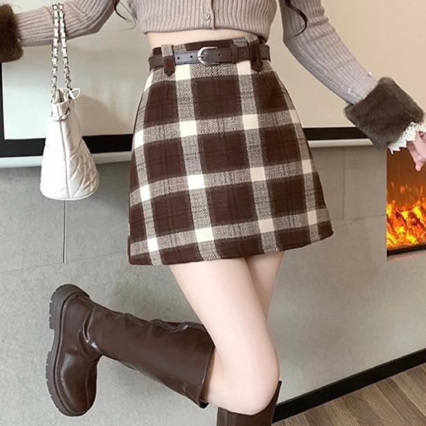 ROK MINI WANITA KOTAK2 MINI SKIRTS PENDEK GAUN FREE BELT MX688