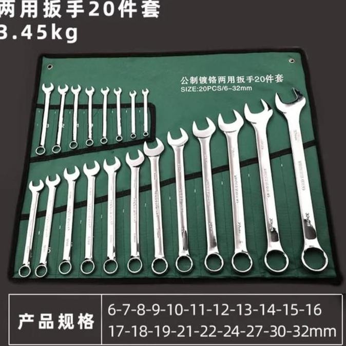 N Tuosen Wrench Set - Kunci Ring Pas Set 20Pcs 6Mm-32Mm Chrom Alt Tekiro