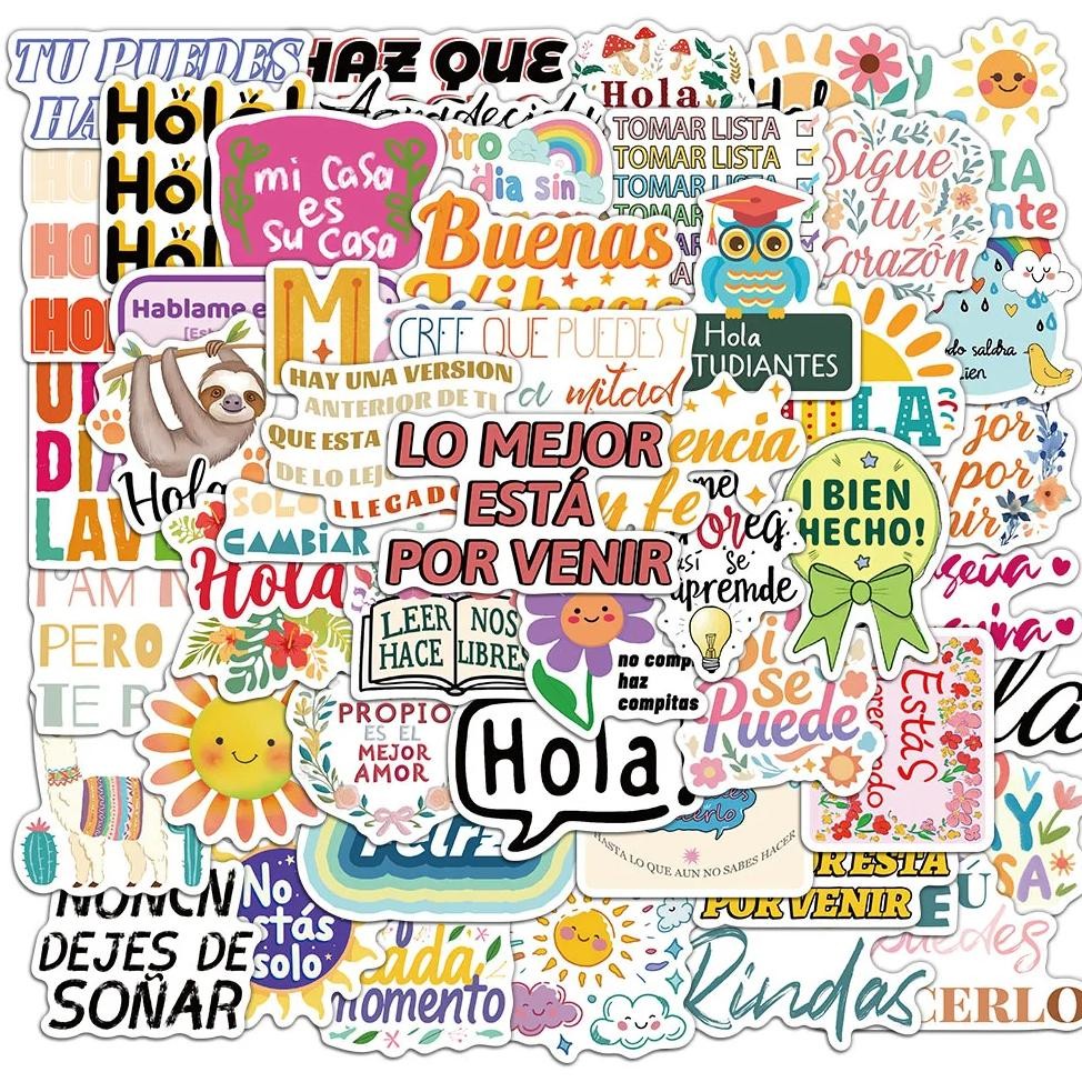 

50/100Pcs Spanish Motivational Stickers Cute And Exquisite Account Materials Phone Cases Laptop Suitcases Water Cups Waterproof