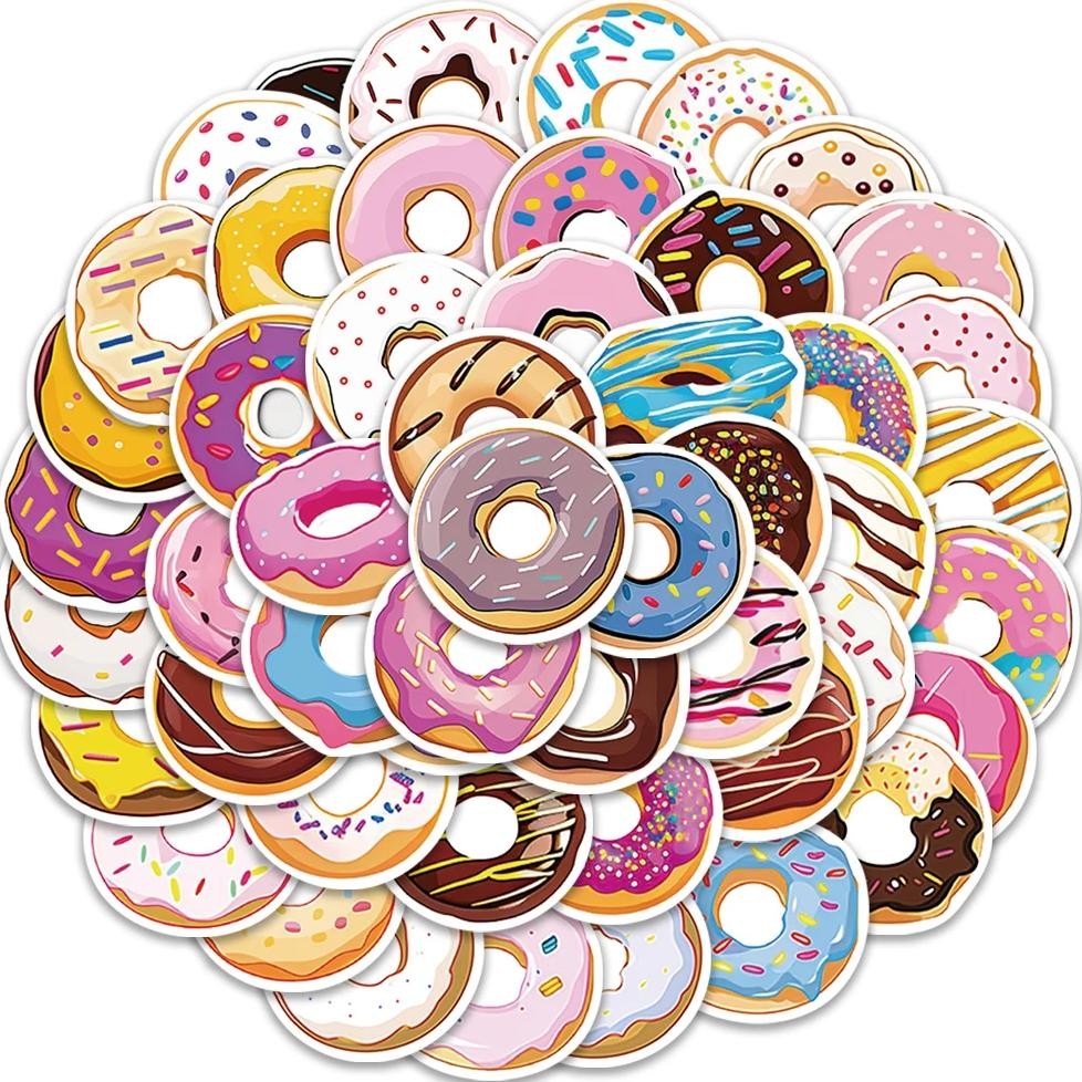 

50Pcs Sweet Donut Graffiti Stickers Cute And Exquisite Handheld Materials Phone Cases Laptop Suitcases Water Cups Waterproof Sti