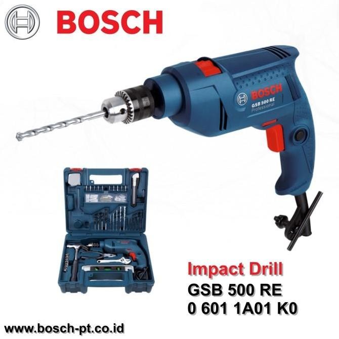|Expert| Mesin Bor / Impact Drill GSB 500 RE Set Bosch PN 0 601 1A0 1K0