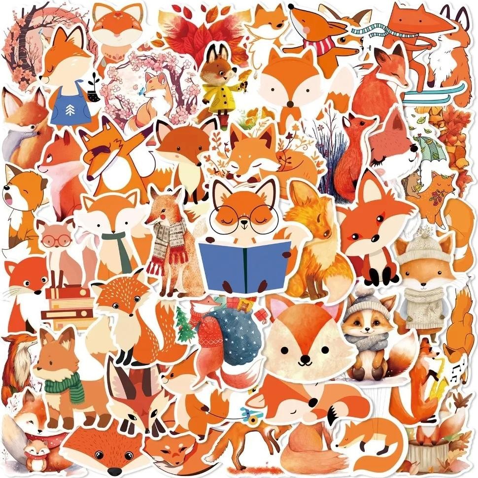 

10/25/50Pcs Cute Fox Cartoon Stickers Graffiti Animal For Diy Scrapbooking Phone Laptop Guitar Suitcase Car Water Bottle