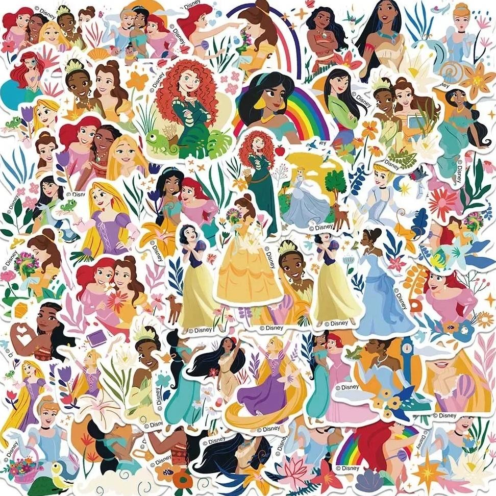 

50Pcs Cute Disney Cartoon Princess Stickers Diy Diary Laptop Luggage Skateboard Graffiti Decals Classic Toy Kid Decal