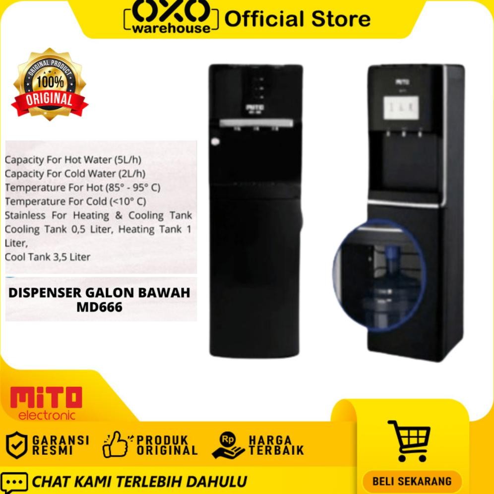 TERMURAH MITO Dispenser Galon Bawah MD 666 Low Watt Garansi Resmi NORMAL, HOT AND COLD Bottom Loadin