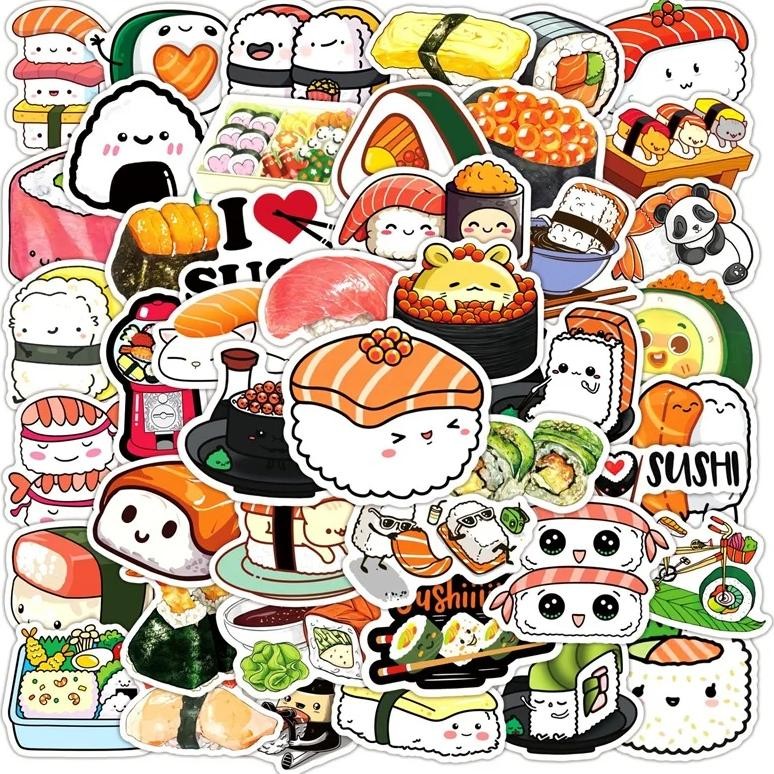 

10/30/50Pcs Cute Cartoon Sushi Pvc Sticker Aesthetic Sticky Decoration Scrapbooking Korean Stationery School Supplies For Kids