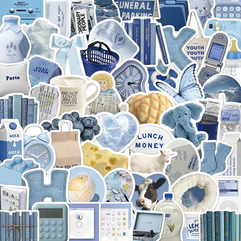 

10/30/60Pcs Cute Blue Ins Sticker Aesthetic Sketchbook Pvc Laptop Diary Decoration Scrapbooking School Stationery Supply For Kid