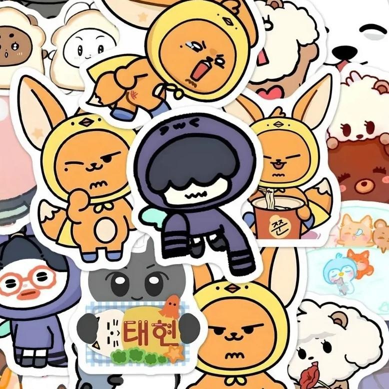

100Pcs Kpop Idol Cute Animal Plastic Stickers Soobin Yeonjun Taehyun Creative Peripheral Diy Decorative Waterproof Stickers