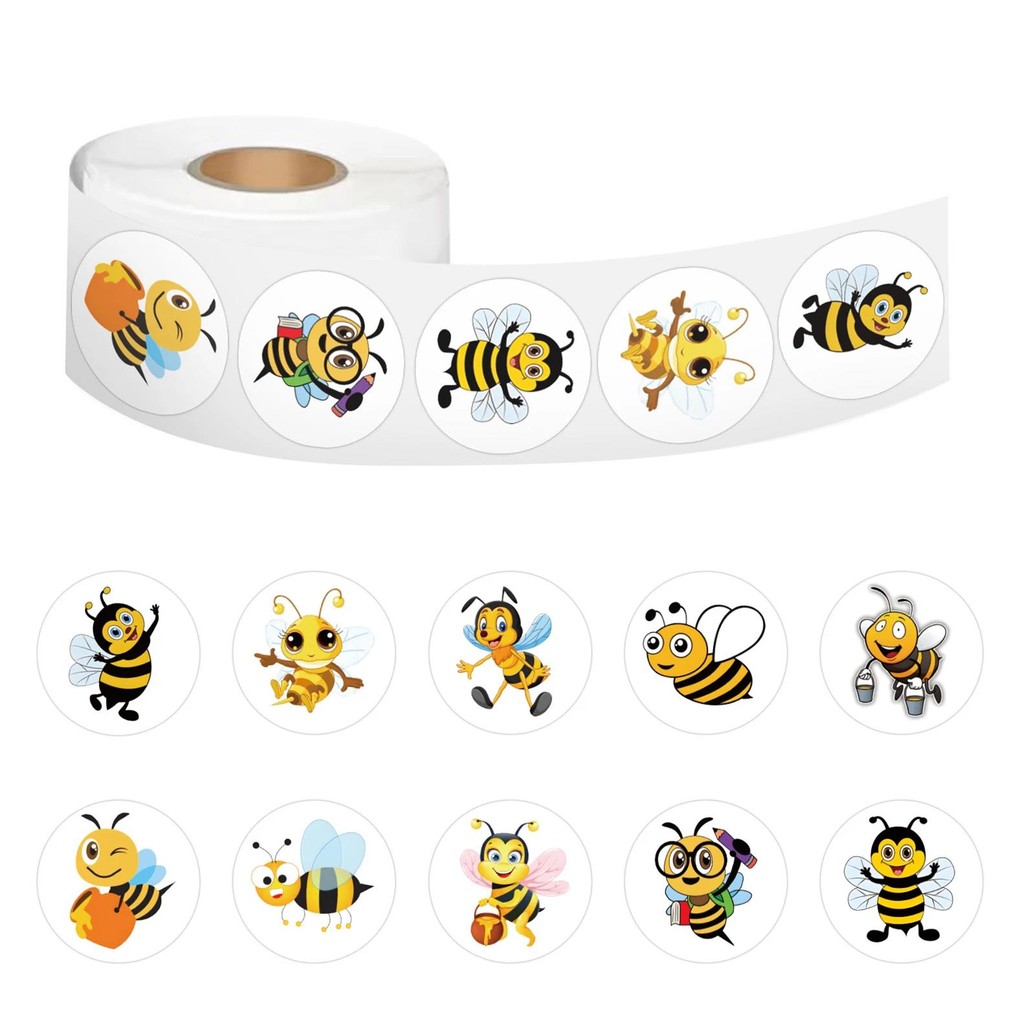 

100-500Pcs Cartoon Bee Stickers Cute Decals Diy Skateboard Phone Bike Fridge Hand Account Reward Sealing Label Sticker