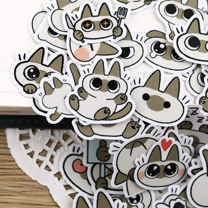 

44Pcs Cute Hand Account Cartoon Cat Stickers Hand Account Net Red Diy Album Ins Decoration Material