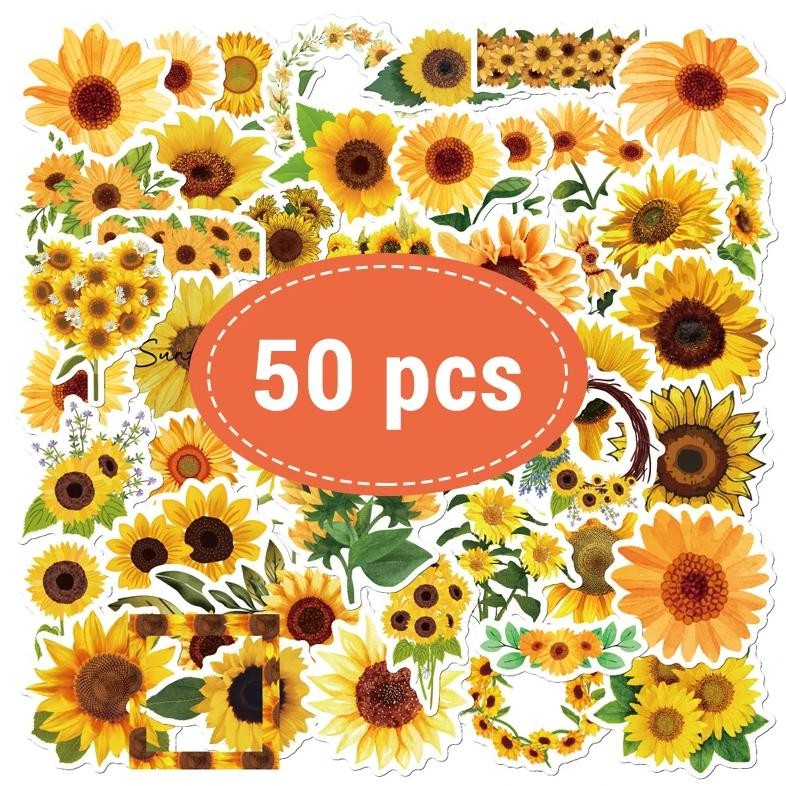 

50Pcs Sunflower Stickers Cartoon Cute Waterproof Sticker Yellow Flowers Decals Diy Decals Scrapbook Decoration Sticker Kids Toys