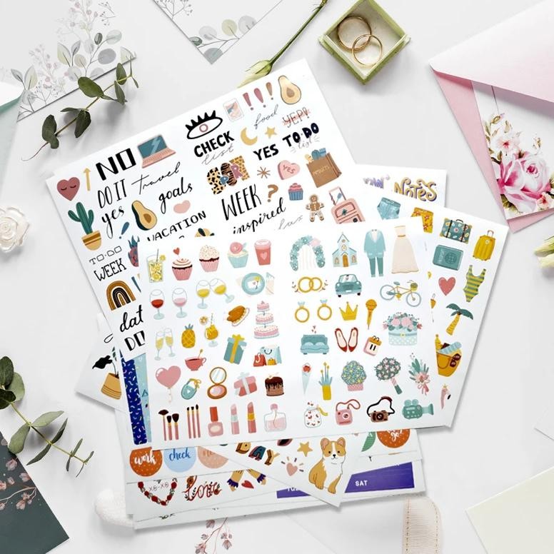 

12 Sheets 610 Pcs Wedding Bliss Stickers Scrapbooking Stickers Waterproof Diy Wedding Theme Love Engagement Plan Cute Stickers