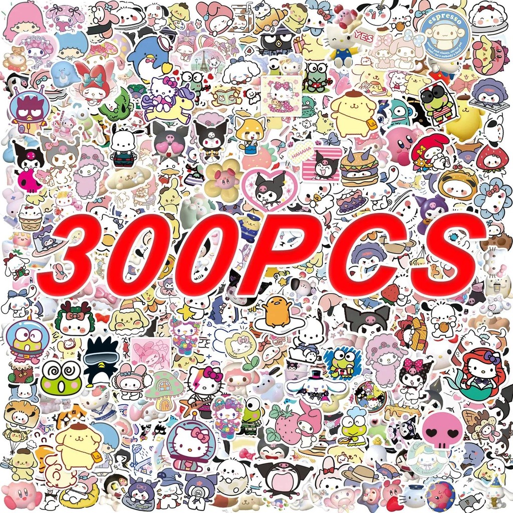 

100/300Pcs Kawaii Sanrio Kuromi Stickers Hello Kitty My Melody Diy Laptop Diary Cute Cartoon Waterproof Sticker Decals