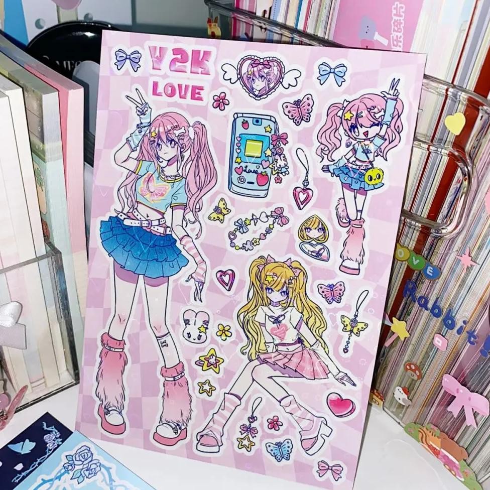 

Korean Scrapbooking Sticker Flakes Cute Girls Character Stationery Decorative Stickers For Diy Phone Laptop Suitcase Decal