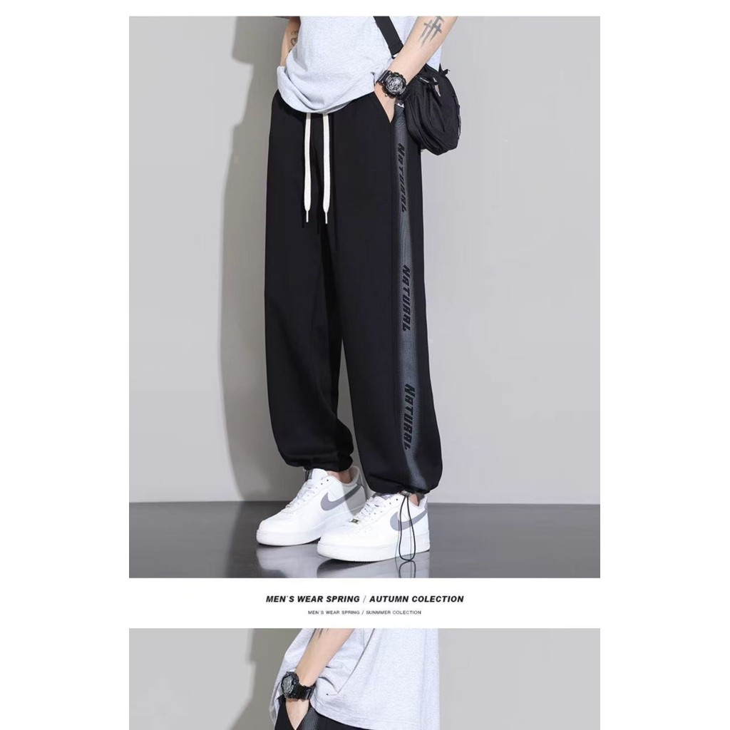 Straight-Leg Pants Ice Silk Pants Men Wide-Leg Sweatpants Casual Long Pants