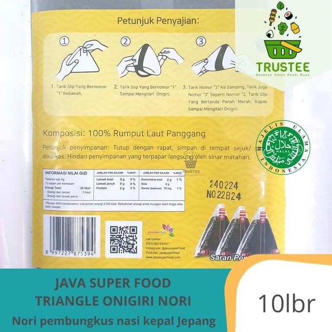 

Java Super Food Triangle Onigiri Sushi Nori Wrapper Rumput laut 10lbr