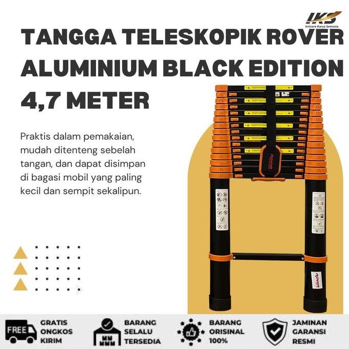 <<<<<] ROVER Tangga Teleskopik Aluminium 4,7 Meter Black Edition