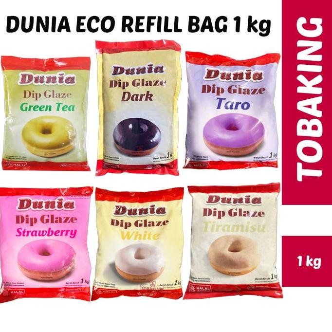 

Dunia Dip Glaze Eco Refill Bag 1 kg Topping Donut Dark Strawberry Taro Tiramisu Green Tea HALAL