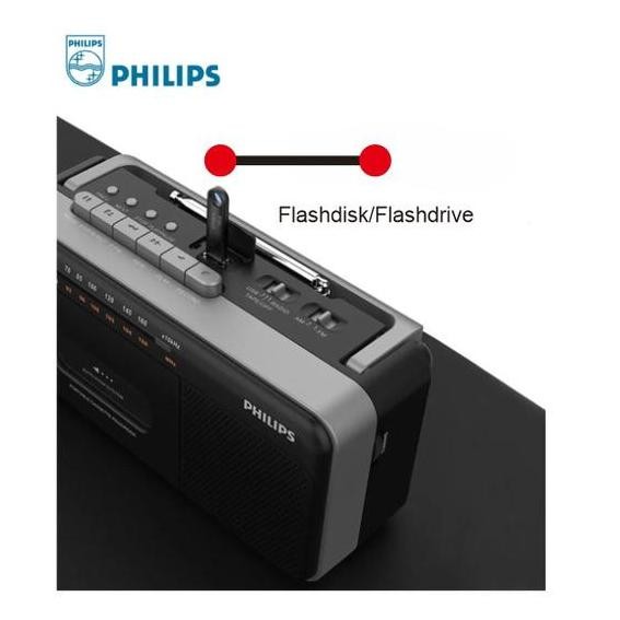 Pemutar Kaset Pita Philips TAR3568 Kaset Recorder - Radio FM/AM - Pemutar Lagu MP3 USB untuk Lansia 