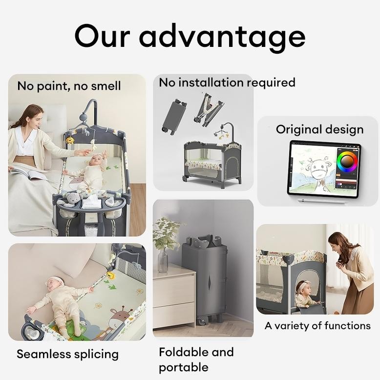 Tempat Tidur Bayi Box Bayi Tempat Tidur Bayi Lipat Multifungsi Kasur Bayi Set Kelambu Ranjang Bayi G