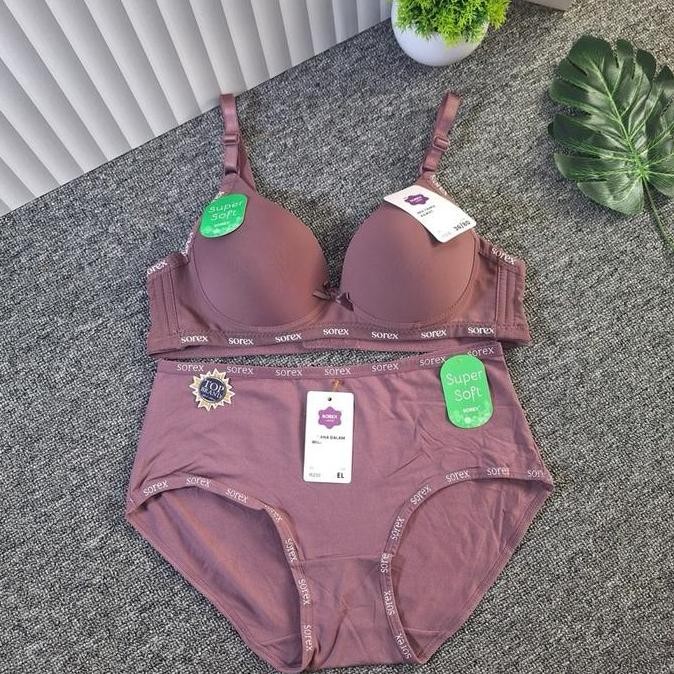 ONE SET Sorex Bh Set Super Soft Bra Casual Style Cup Kecil Tanpa Kawat Terlaris #32 (Bra+Cd) Wanita 
