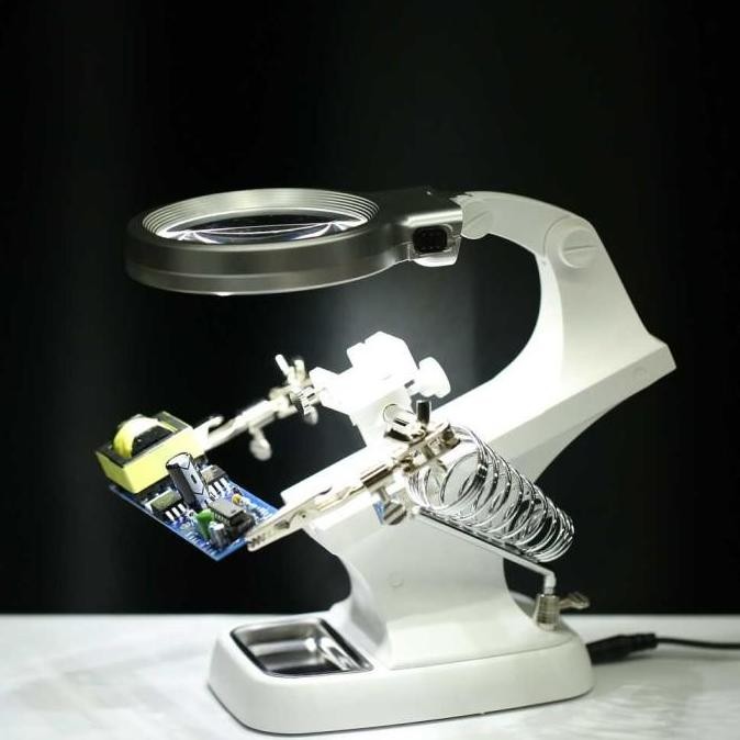 

Sale Kaca Pembesar! Adjustable Helping Hand With 3X 4.5X Magnifying Glass Soldering Wire Station Stand With Dual Alligator Clips Solder Holder - Th-7023