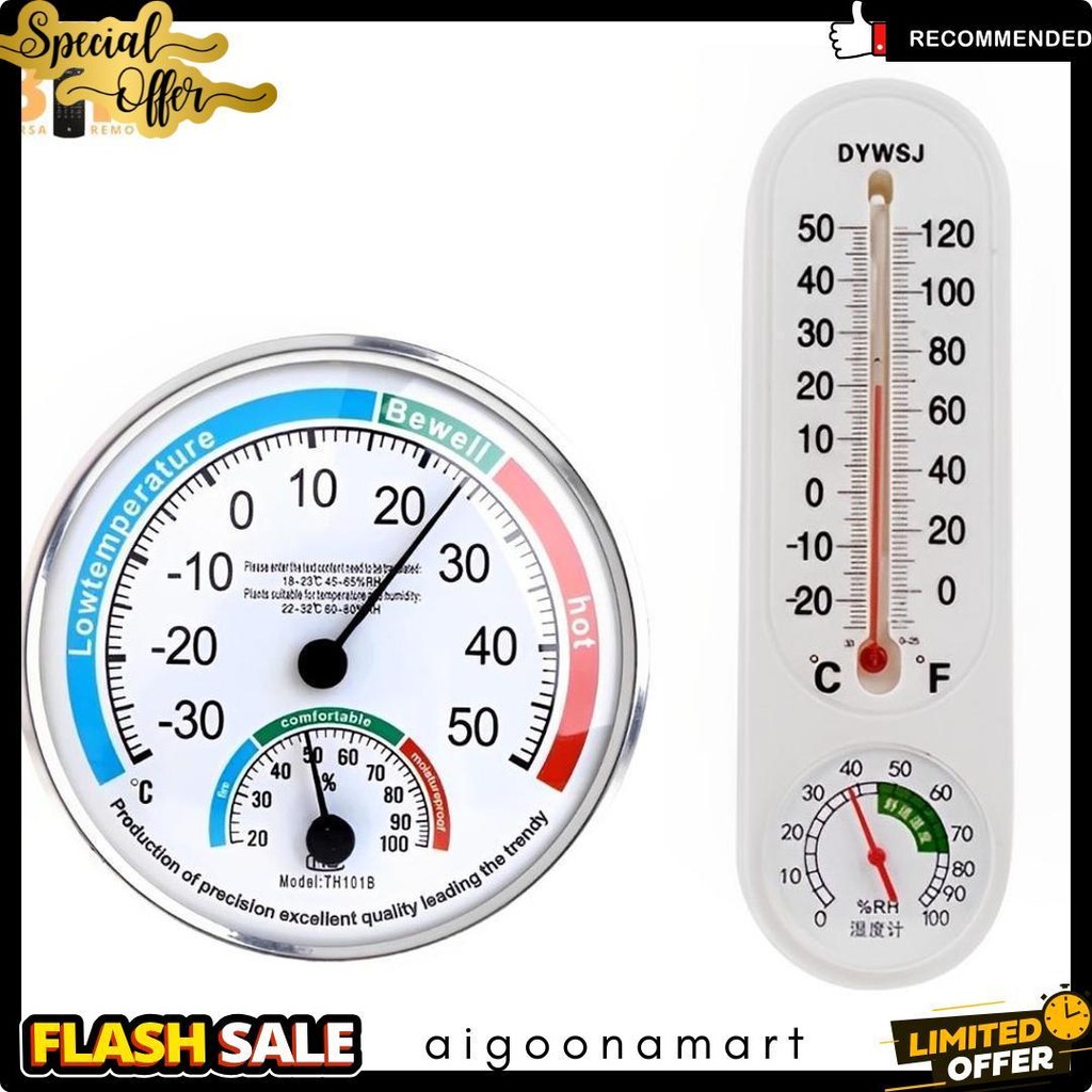 Wall Thermometer Alat Pengukur Pengatur Suhu Kelembaban Ruangan Panjang Dan Bulat Hygrometer Termome