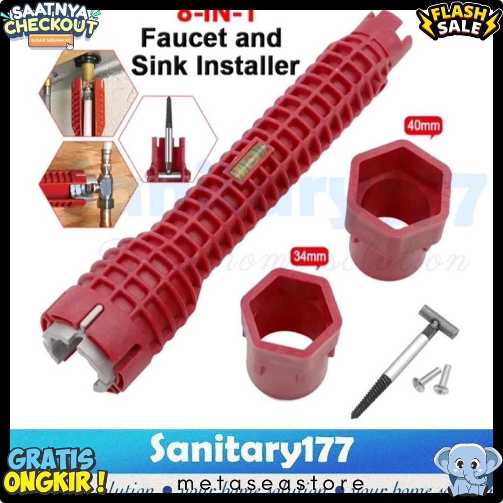 Kunci Pas 8In1-Installer Tool 8 In 1 Kran Keran Air Wastafel Cuci Piring Dapur Multi Fungsi Serbagun