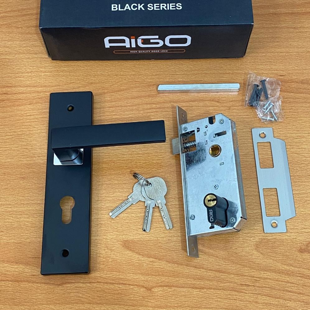 GAGANG PINTU RUMAH 20CM FULL KOTAK HITAM DOFF / KUNCI PINTU RUMAH BLACK DOFF MINIMALIS