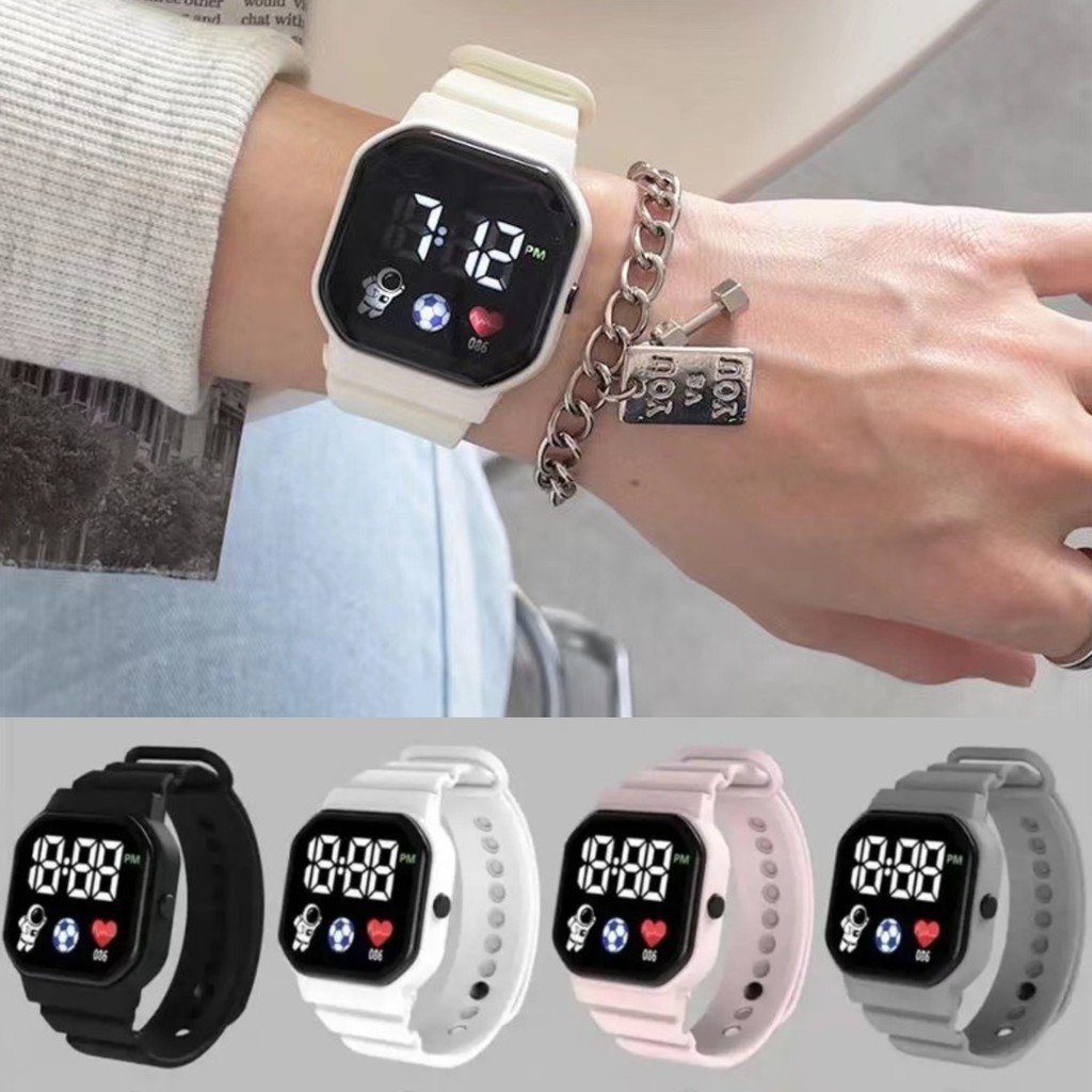 Jam Tangan LED Silicone Jam Tangan Karet Silicone Jam Tangan Digital Unisex Jam Cewek Digital Watch 