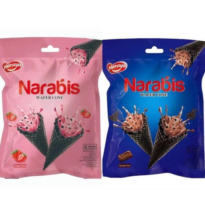 

Snack Biskuit Narabis Wafer Cone Cream Rasa Chocolate Strawberry 220 Gr