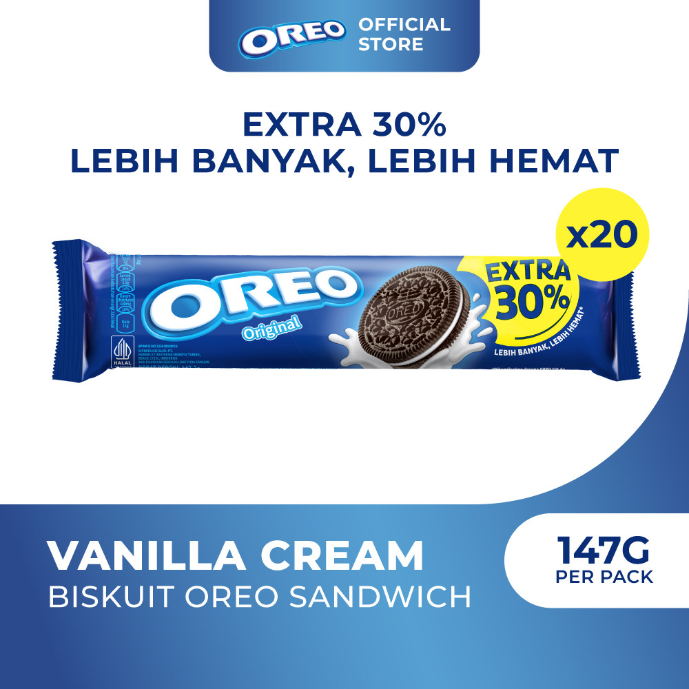 

20pcs Oreo Biskuit Sandwich Vanilla Extra 30% - Value Pack - Cookies Camilan Anak dan Keluarga - [PAKET HEMAT]
