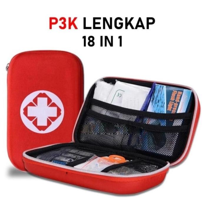 ''Terlaris" Kotak P3K First Aid Kit Box Hik Camping Mobil Lengkap 18 In 1 Murah