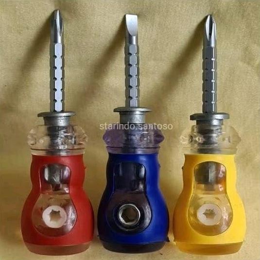Produk Terbaik] Obeng Cebol Buntek Mini Arah Plus Minus Negatif Kembang Multi