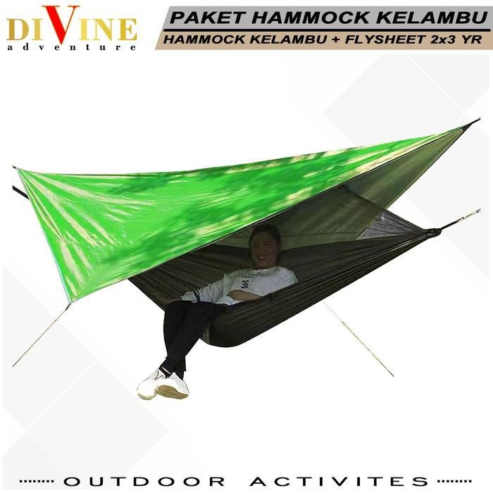 Paket Hammock Kelambu Anti Serangga / Nyamuk Plus Flysheet 200 X 300 Waterproof Camping Outdoor Orig