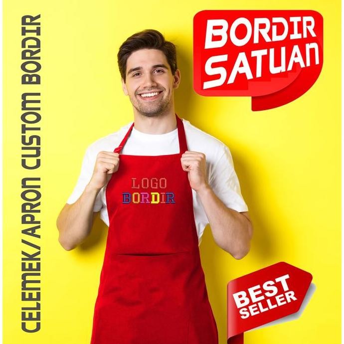 

Terlaris Celemek Bordir Logo Custom Apron Restoran Koki Masak Laundry Warna