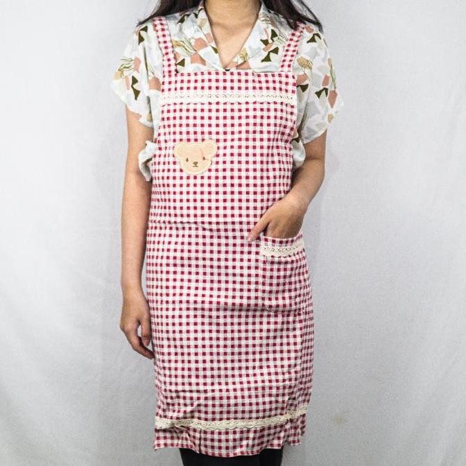

Terlaris Celemek Masak Stylish Model Kotak Kotak Bear | Korean Style Aprons