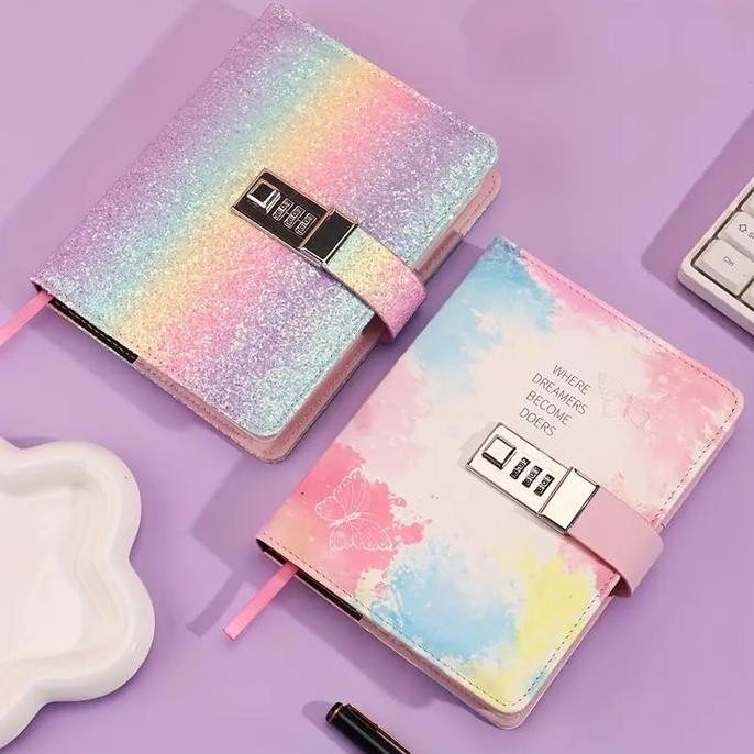 

Buku Diary Rainbow Butterfly Notebook Catatan Jurnal B6 256 Halaman With Lock Password - Stationery Co