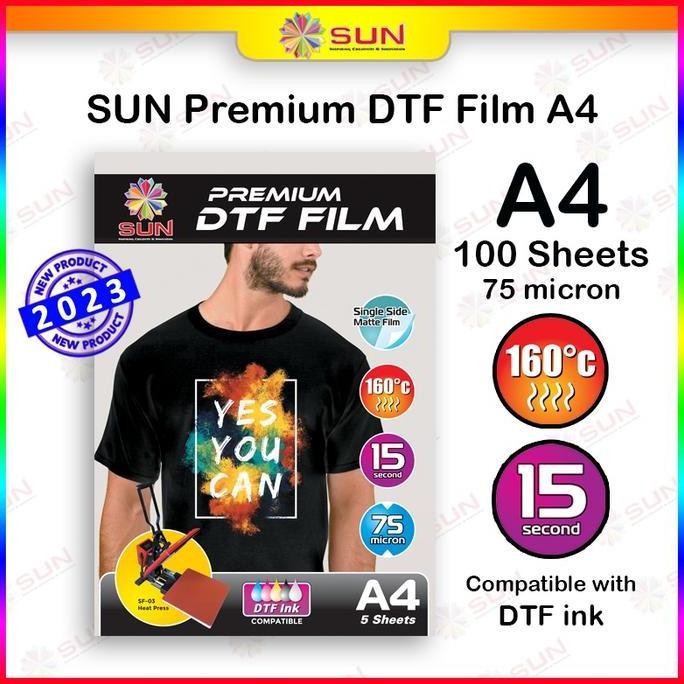 

Kertas Film Sablon Dtf Transfer Paper A4 75 Micron - Sun Dtf Film A4 Isi 100 Lembar ( Untuk Mesin Press Kaos, Keramik, Piring, Topi, Plat Alumium, Puzzle, Bantal ) Co